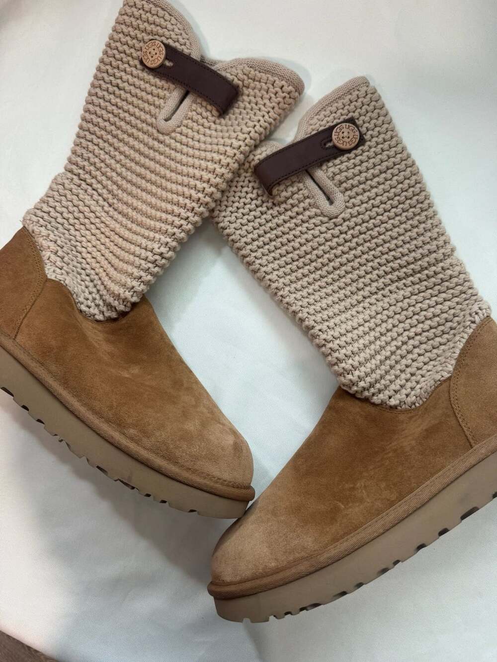 UGG Shaina Chestnut Suede Convertible Sweater Knit Tall Boots Size 10